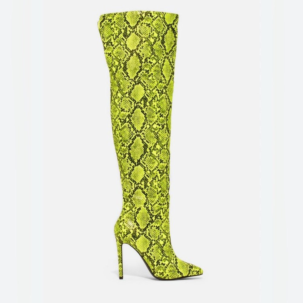 Over the knee Neon Snake Print Stiletto Boots